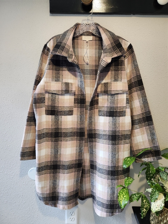 MELLODAY Jackets & Blazers - MELLODAY Blush Pink and Black Plaid Utility Jacket